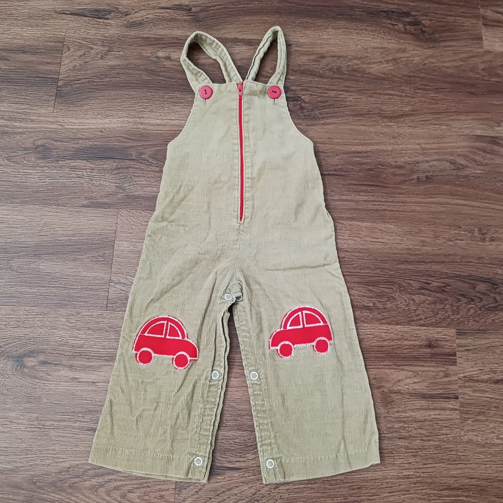 Vintage Crawler Tan Corduroy Car Overalls Red Trim 18 Months 5584 3655A